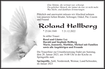 Traueranzeige von Roland Hellberg von Südthüringer Presse