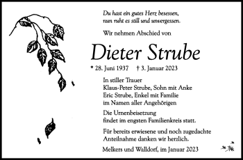 Traueranzeige von Dieter Strube von Südthüringer Presse