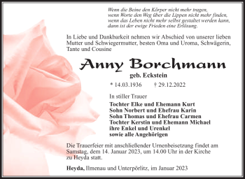 Traueranzeige von Anny Borchmann von Südthüringer Presse