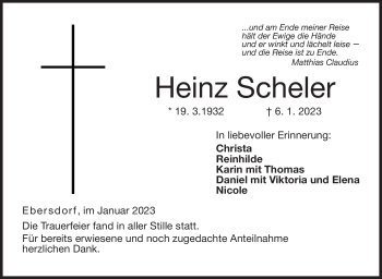 Traueranzeige von Heinz Scheler von Neue Presse Coburg