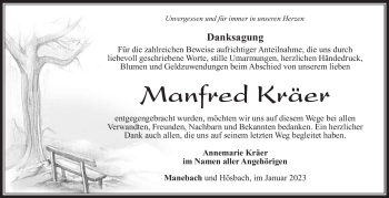 Traueranzeige von Manfred Kräer von Südthüringer Presse