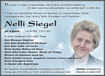 Traueranzeige von Nelli Siegel von Südthüringer Presse
