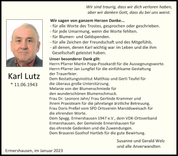 Traueranzeige von Karl Lutz von Neue Presse Coburg