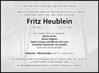 Traueranzeige von Fritz Heublein von Neue Presse Coburg