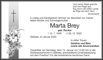 Traueranzeige von Marta Brey von Frankenpost