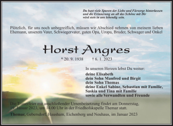 Traueranzeige von Horst Angres von Südthüringer Presse
