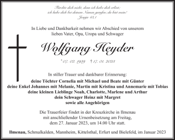 Traueranzeige von Wolfgang Heyder von Südthüringer Presse