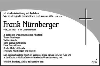 Traueranzeige von Frank Nürnberger von Südthüringer Presse