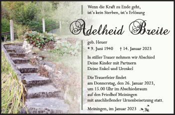 Traueranzeige von Adelheid Breite von Südthüringer Presse