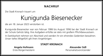Traueranzeige von Kunigunda Biesenecker von Neue Presse Coburg