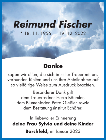 Traueranzeige von Reimund Fischer von Südthüringer Presse