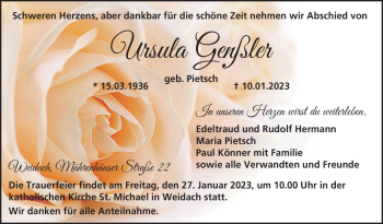 Traueranzeige von Ursula Genßler von Neue Presse Coburg