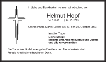 Traueranzeige von Helmut Hopf von Frankenpost