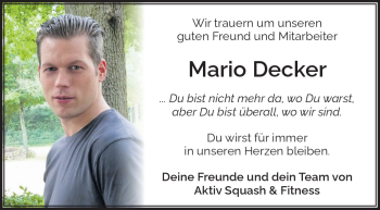 Traueranzeige von Mario Decker von Frankenpost