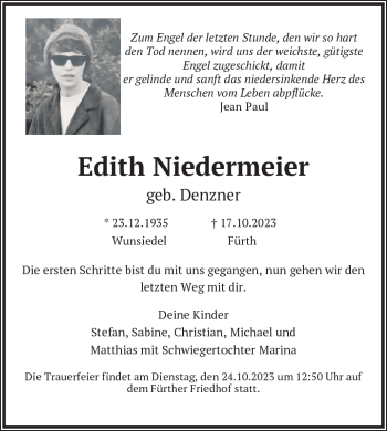 Traueranzeige von Edith Nidermeier von Frankenpost
