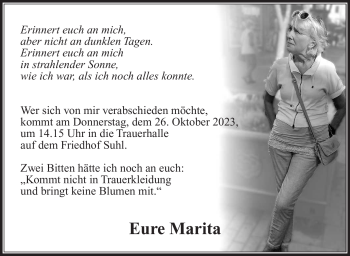 Traueranzeige von Marita Tosch von Südthüringer Presse