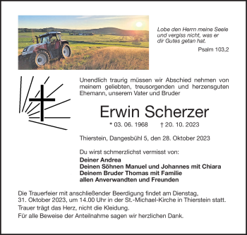 Traueranzeige von Erwin Scherzer von Frankenpost