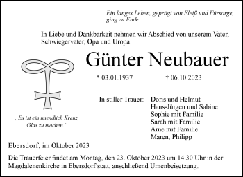 Traueranzeige von Günter Neubauer von Neue Presse Coburg