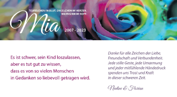 Traueranzeige von Mia Grökel von Südthüringer Presse