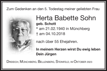 Traueranzeige von Herta Babette Sohn von Frankenpost