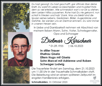 Traueranzeige von Dietmar Kürschner von Südthüringer Presse