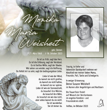 Traueranzeige von Monika Weisheit von Südthüringer Presse