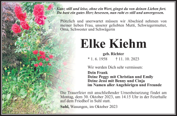 Traueranzeige von Elke Kiehm von Südthüringer Presse
