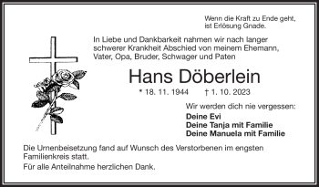 Traueranzeige von Hans Döberlein von Frankenpost