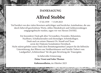 Traueranzeige von Alfred Stobbe von Südthüringer Presse