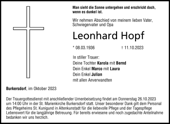 Traueranzeige von Leonhard Hopf von Neue Presse Coburg