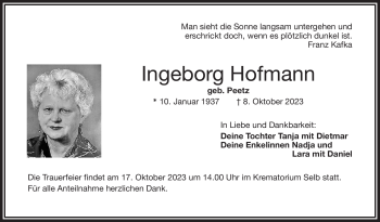 Traueranzeige von Ingeborg Hofmann von Frankenpost