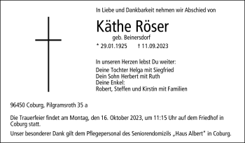 Traueranzeige von Käthe Röser von Neue Presse Coburg