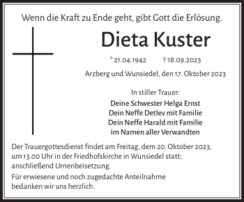 Traueranzeige von Dieta Kuster von Frankenpost