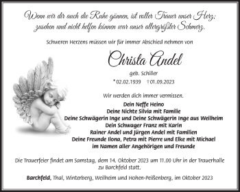 Traueranzeige von Christa Andel von Südthüringer Presse