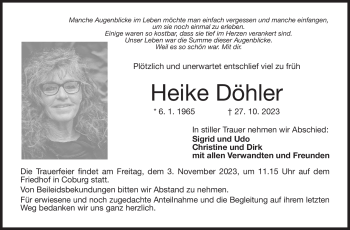Traueranzeige von Heike Döhler von Neue Presse Coburg