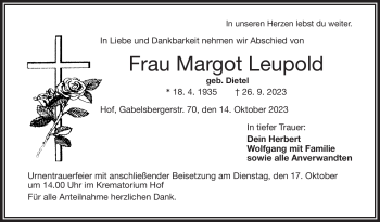 Traueranzeige von Margot Leupold von Frankenpost