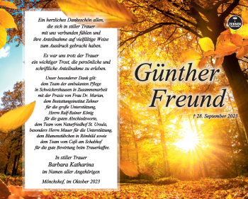 Traueranzeige von Günther Freund von Südthüringer Presse