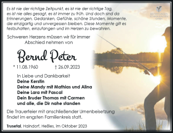 Traueranzeige von Bernd Peter von Südthüringer Presse