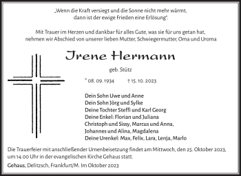 Traueranzeige von Irene Hermann von Südthüringer Presse