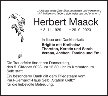 Traueranzeige von Herbert Maack von Frankenpost