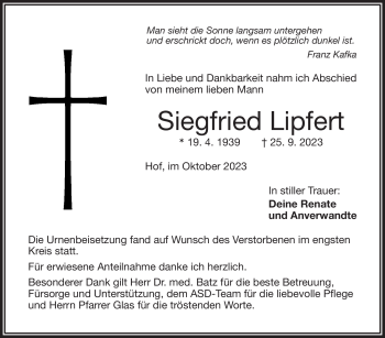Traueranzeige von Siegfried Lipfert von Frankenpost