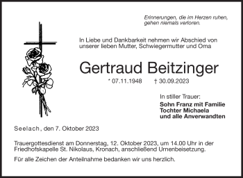 Traueranzeige von Gertraud Beitzinger von Neue Presse Coburg