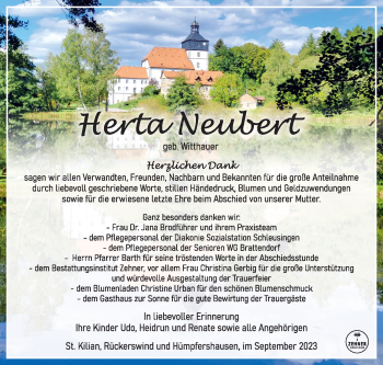 Traueranzeige von Herta Neubert von Südthüringer Presse