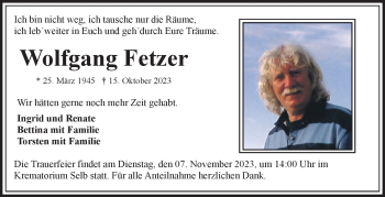 Traueranzeige von Wolfgang Fetzer von Frankenpost