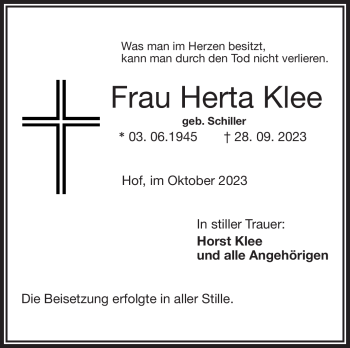 Traueranzeige von Herta Klee von Frankenpost