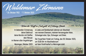 Traueranzeige von Waldemar Zitzmann von Südthüringer Presse
