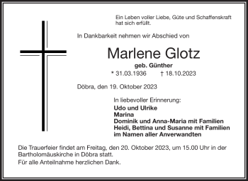 Traueranzeige von Marlene Glotz von Frankenpost