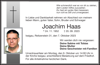 Traueranzeige von Joachim Haas von Frankenpost