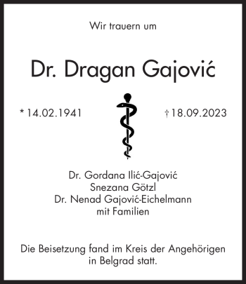 Traueranzeige von Dragan Gajovic von Frankenpost