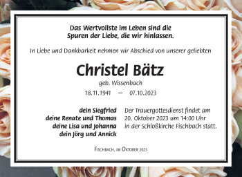 Traueranzeige von Christel Bätz von Neue Presse Coburg